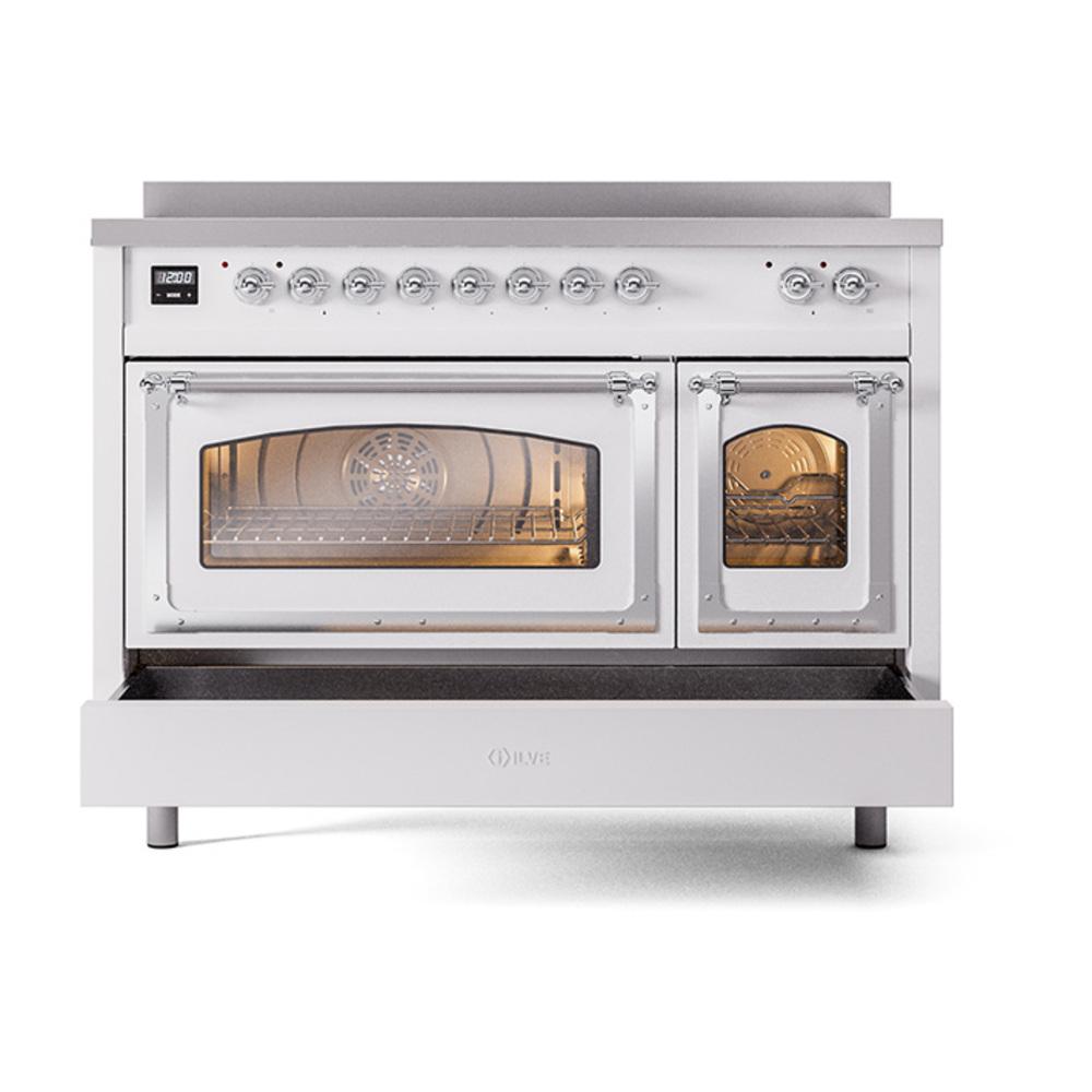 Ilve UNI486NMPWHC Ilve Uni486Nmpwhc Nostalgie Ii Noblesse 48" Induction Range (Triple Glass Door, White, Chrome)