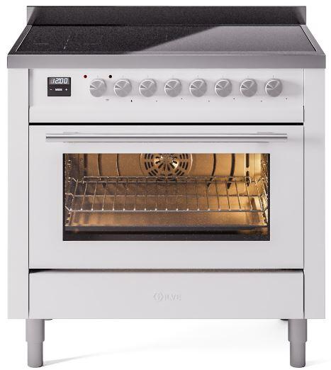 Ilve UPI366WMPWH Professional Plus Ii 36 Inch Electric Freestanding Range In White With Trim