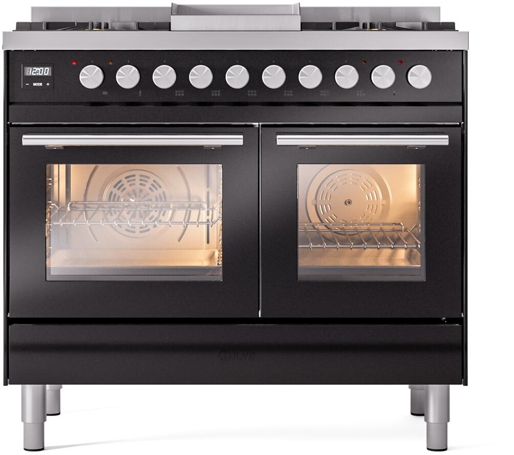 Ilve UPD40FWMPBK Professional Plus Ii 40 Inch Dual Fuel Natural Gas Freestanding Range In Glossy Black With Trim