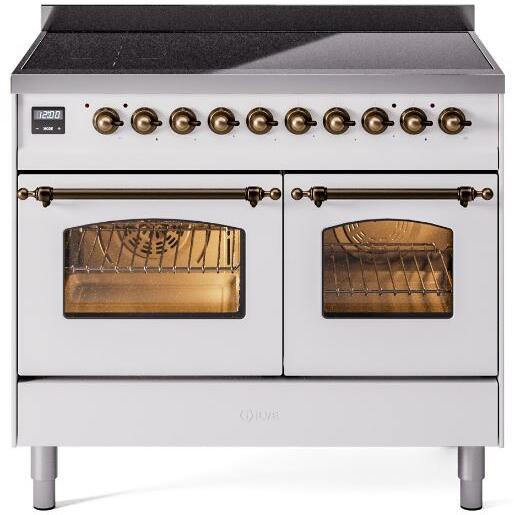 Ilve UPDI406NMPWHB Nostalgie Ii 40 Inch Electric Freestanding Range In White With Bronze Trim