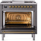 Ilve UP36FNMPMGG Nostalgie Ii 36 Inch Dual Fuel Natural Gas Freestanding Range In Matte Graphite With Brass Trim