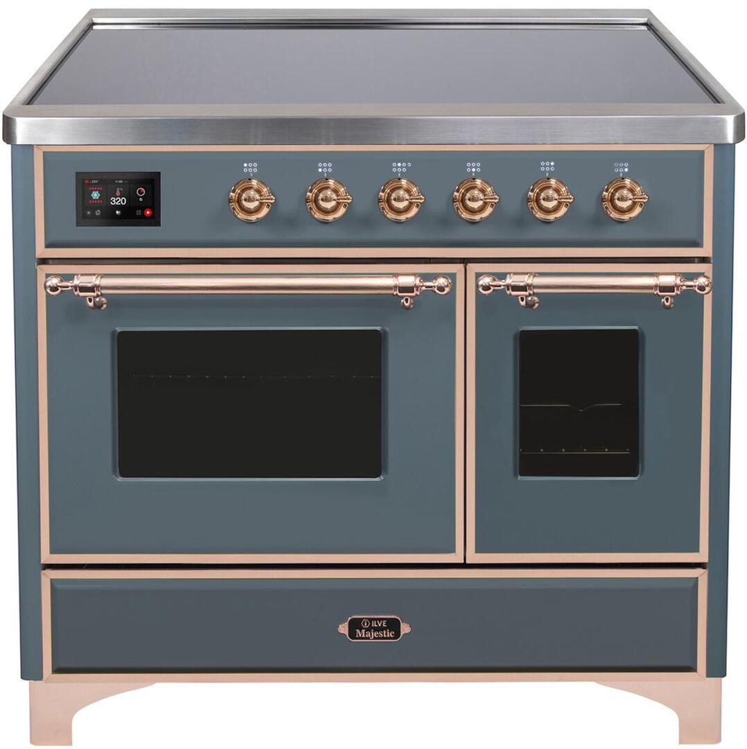 Ilve UMDI10NS3BGP Majestic Ii 40 Inch Electric Freestanding Range In Blue Grey With Copper Trim