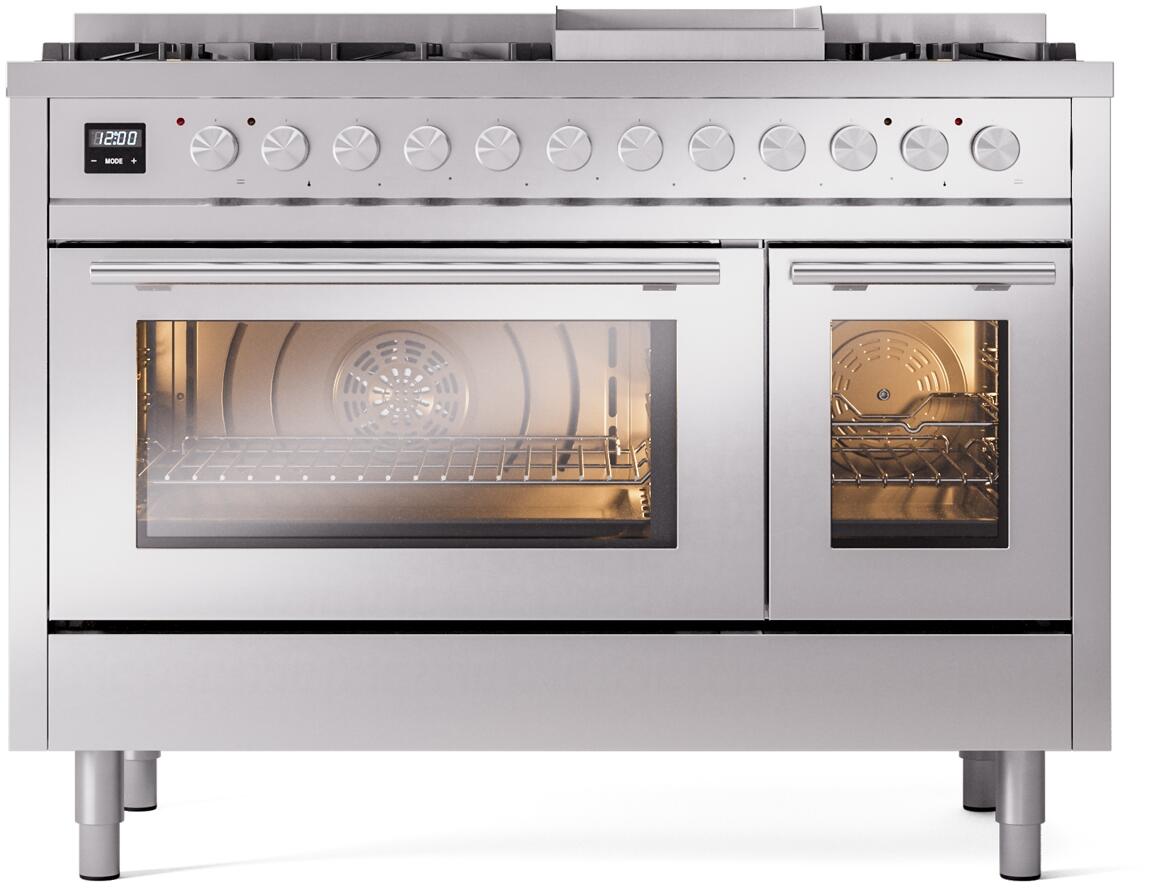 Ilve UP48FWMPSS Professional Plus Ii 48 Inch Dual Fuel Natural Gas Freestanding Range In Stainless Steel With Trim