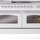 Ilve UP60FSNMPWHCLP Nostalgie Ii 60 Inch Dual Fuel Liquid Propane Freestanding Range In White With Chrome Trim