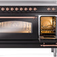 Ilve UPI486NMPBKP Nostalgie Ii 48 Inch Electric Freestanding Range In Glossy Black With Copper Trim