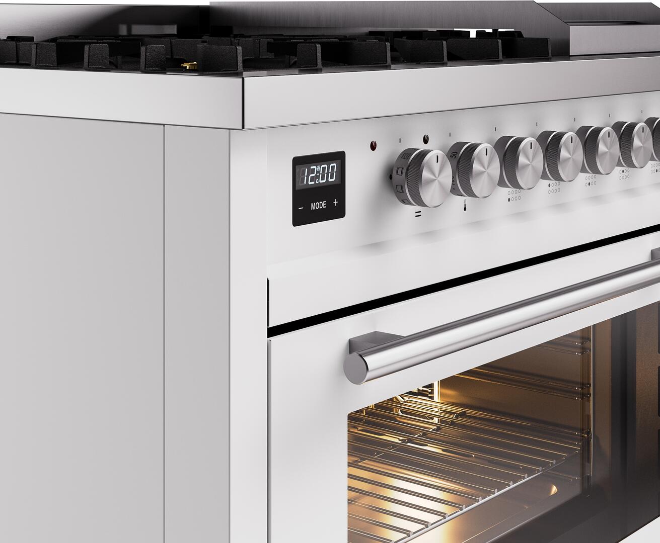 Ilve UP48FWMPWH Professional Plus Ii 48 Inch Dual Fuel Natural Gas Freestanding Range In White With Trim