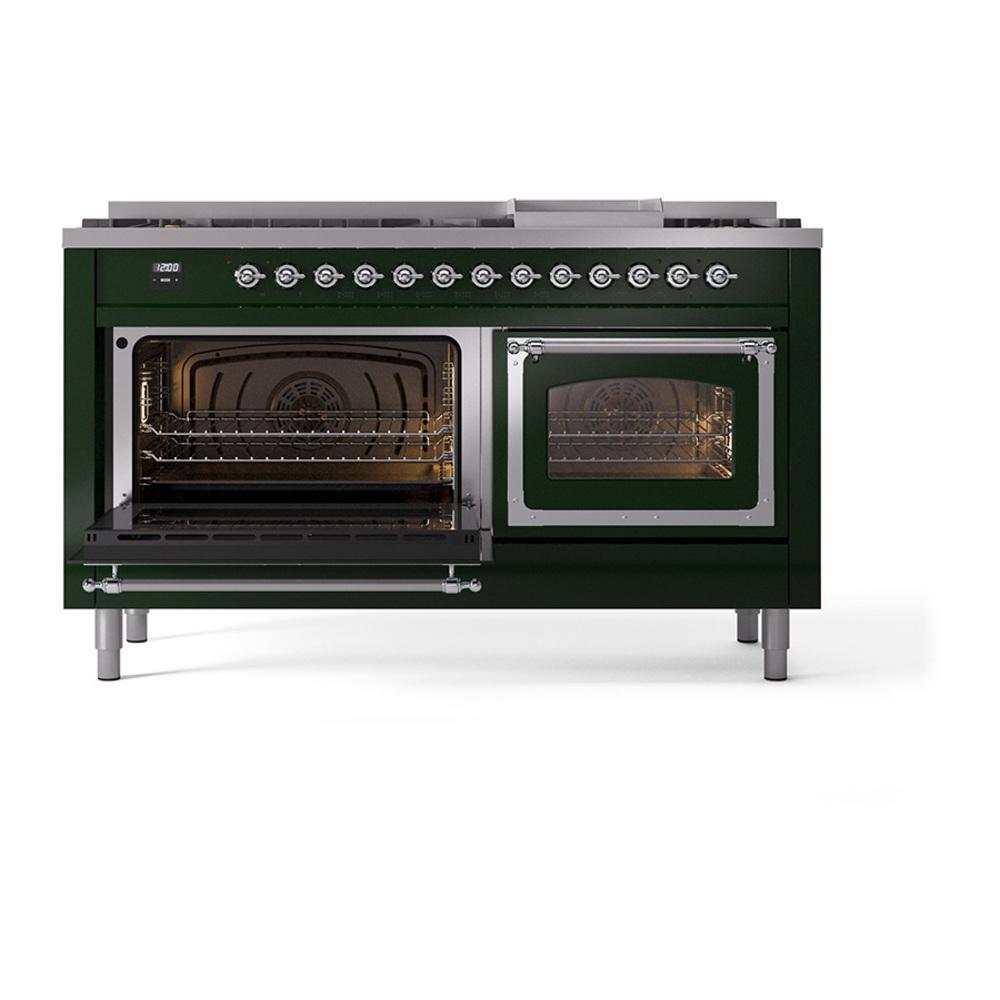 Ilve UN60FNMPEGC Ilve Un60Fnmpegc Nostalgie Ii Noblesse 60" Dual Fuel Range (9 Sealed Burners + Griddle, Natural Gas, Triple Glass Door, Emerald Green, Chrome)