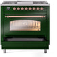 Ilve UP36FNMPEGPLP Nostalgie Ii 36 Inch Dual Fuel Liquid Propane Freestanding Range In Emerald Green With Copper Trim