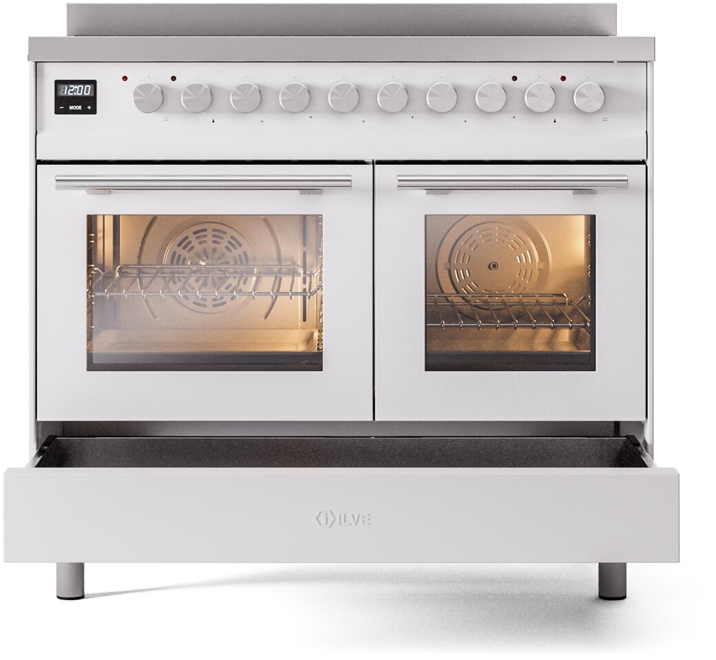 Ilve UPDI406WMPWH Professional Plus Ii 40 Inch Electric Freestanding Range In White With Trim