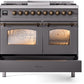 Ilve UPD40FNMPMGB Nostalgie Ii 40 Inch Dual Fuel Natural Gas Freestanding Range In Matte Graphite With Bronze Trim