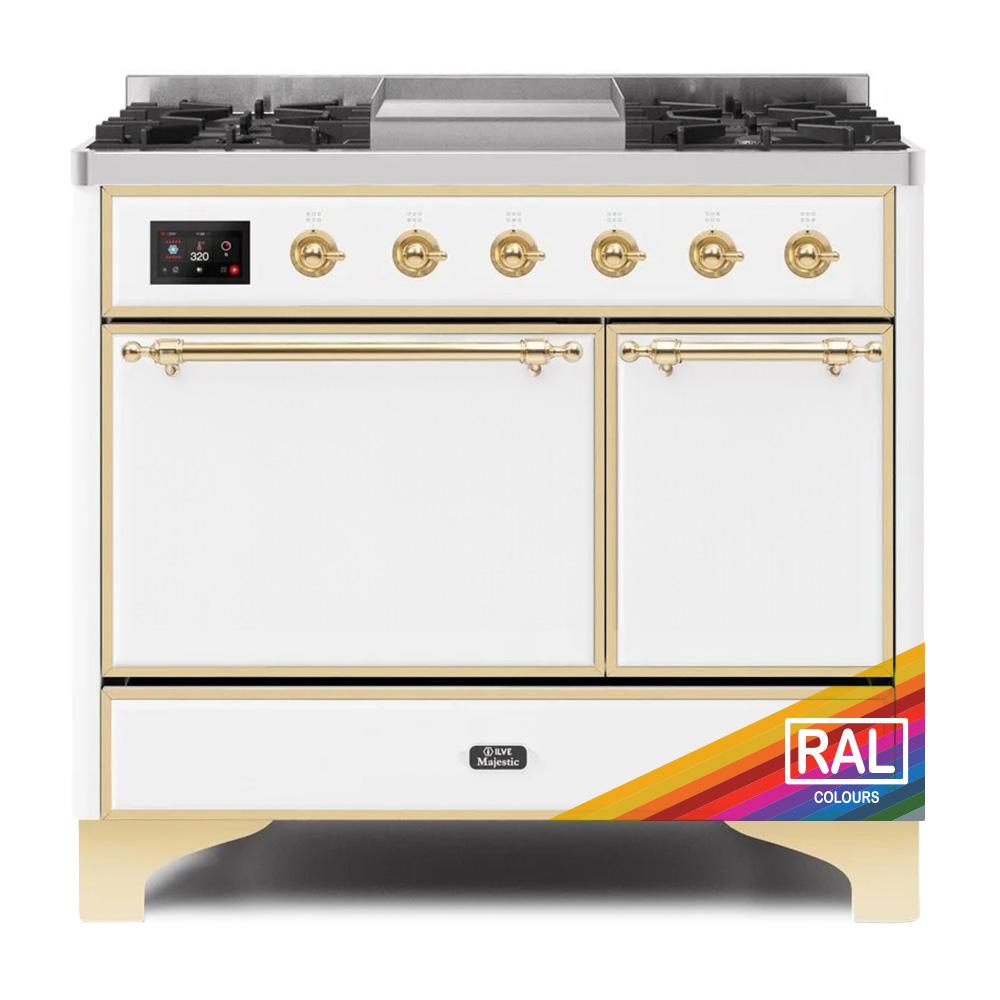 Ilve UMD10FDQNS3RAG Ilve Majestic Ii 40 Umd10Fdqns3Rag Freestanding Dual Fuel Range With 6 Sealed Burners Yes Double Oven With Solid Door In Ral Color With Brass Knobs