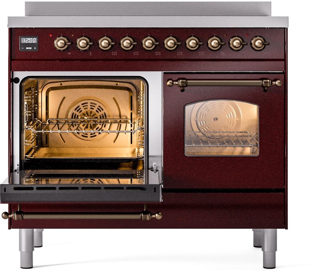 Ilve UPDI406NMPBUB Nostalgie Ii 40 Inch Electric Freestanding Range In Burgundy With Bronze Trim