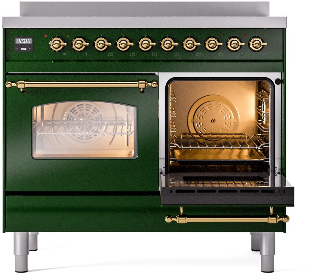 Ilve UPDI406NMPEGG Nostalgie Ii 40 Inch Electric Freestanding Range In Emerald Green With Brass Trim