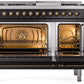 Ilve UP48FNMPBKBLP Nostalgie Ii 48 Inch Dual Fuel Liquid Propane Freestanding Range In Glossy Black With Bronze Trim