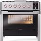 Ilve UPM09FDS3SS Panoramagic 36 Inch Dual Fuel Natural Gas Freestanding Range In Stainless Steel With Trim