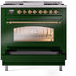 Ilve UP36FNMPEGG Nostalgie Ii 36 Inch Dual Fuel Natural Gas Freestanding Range In Emerald Green With Brass Trim