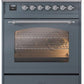 Ilve UP30NMPBGC Nostalgie Ii 30 Inch Dual Fuel Natural Gas Freestanding Range In Blue Grey With Chrome Trim