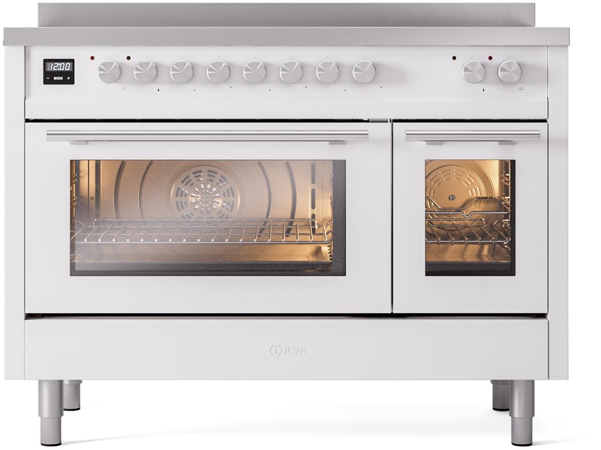 Ilve UPI486WMPWH Professional Plus Ii 48 Inch Electric Freestanding Range In White With Trim