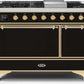 Ilve UM12FDQNS3BKG Majestic Ii 48 Inch Dual Fuel Natural Gas Freestanding Range In Glossy Black With Brass Trim