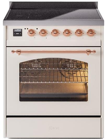 Ilve UPI304NMPAWP Nostalgie Ii 30 Inch Electric Freestanding Range In Antique White With Copper Trim