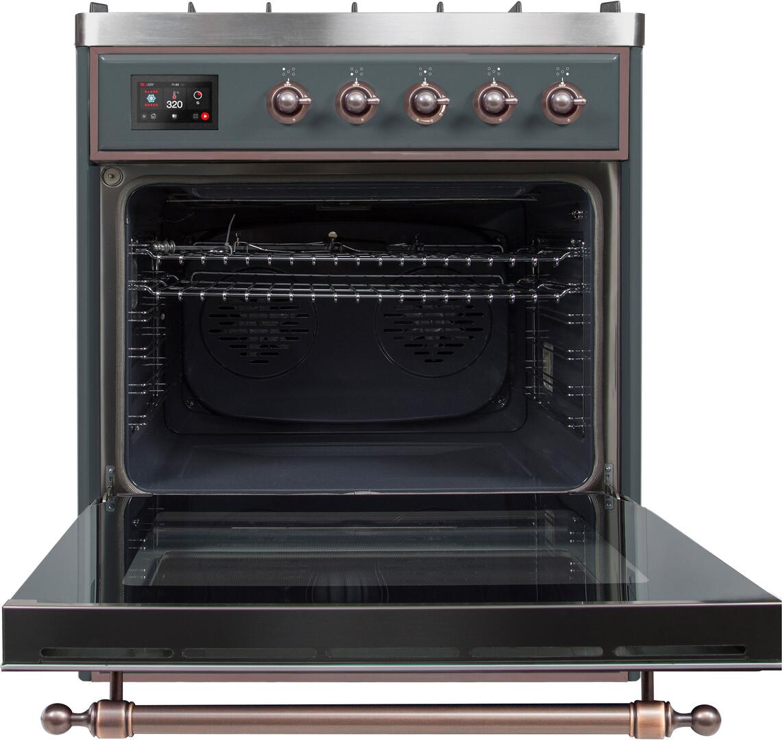 Ilve UM30DNE3BGBLP Majestic Ii 30 Inch Dual Fuel Liquid Propane Freestanding Range In Blue Grey With Bronze Trim