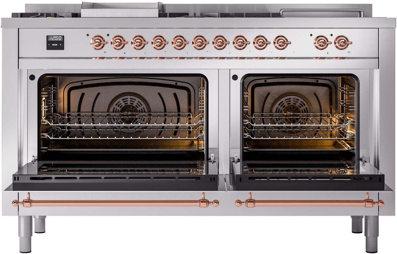 Ilve UP60FSNMPSSP Nostalgie Ii 60 Inch Dual Fuel Natural Gas Freestanding Range In Stainless Steel With Copper Trim