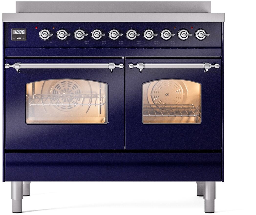 Ilve UPDI406NMPMBC Nostalgie Ii 40 Inch Electric Freestanding Range In Blue With Chrome Trim