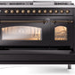 Ilve UP48FNMPBKBLP Nostalgie Ii 48 Inch Dual Fuel Liquid Propane Freestanding Range In Glossy Black With Bronze Trim