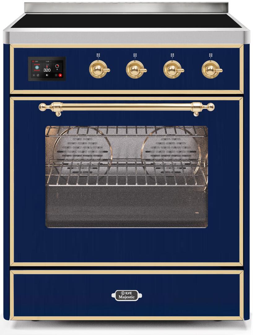 Ilve UMI30NE3MBG Majestic Ii 30 Inch Electric Freestanding Range In Blue With Brass Trim