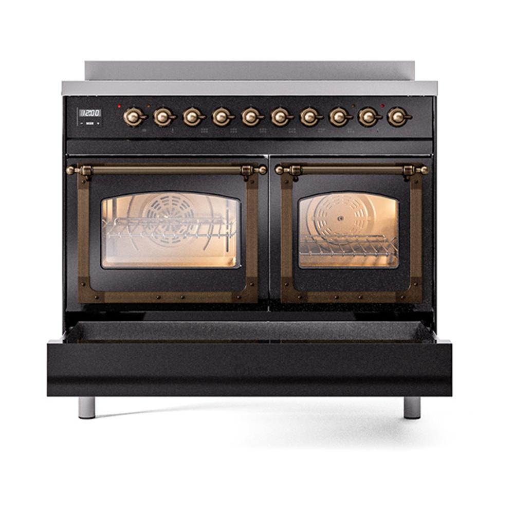 Ilve UNDI406NMPBKB Ilve Undi406Nmpbkb Nostalgie Ii Noblesse 40" Induction Range (Triple Glass Door, Glossy Black, Burnished)