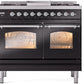 Ilve UPD40FNMPBKCLP Nostalgie Ii 40 Inch Dual Fuel Liquid Propane Freestanding Range In Glossy Black With Chrome Trim