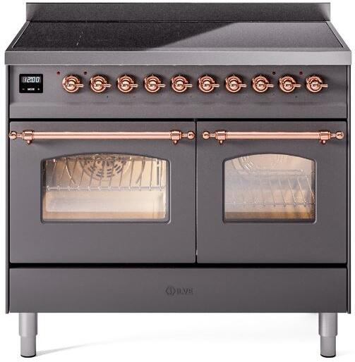 Ilve UPDI406NMPMGP Nostalgie Ii 40 Inch Electric Freestanding Range In Matte Graphite With Copper Trim