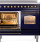 Ilve UPDI406NMPMBB Nostalgie Ii 40 Inch Electric Freestanding Range In Blue With Bronze Trim