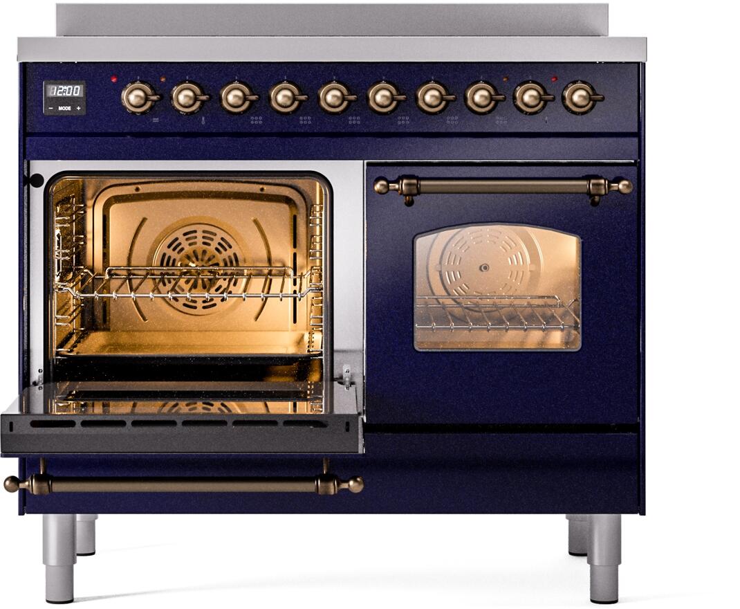 Ilve UPDI406NMPMBB Nostalgie Ii 40 Inch Electric Freestanding Range In Blue With Bronze Trim