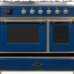 Ilve UMD10FDNS3MBGLP Majestic Ii 40 Inch Dual Fuel Liquid Propane Freestanding Range In Blue With Brass Trim