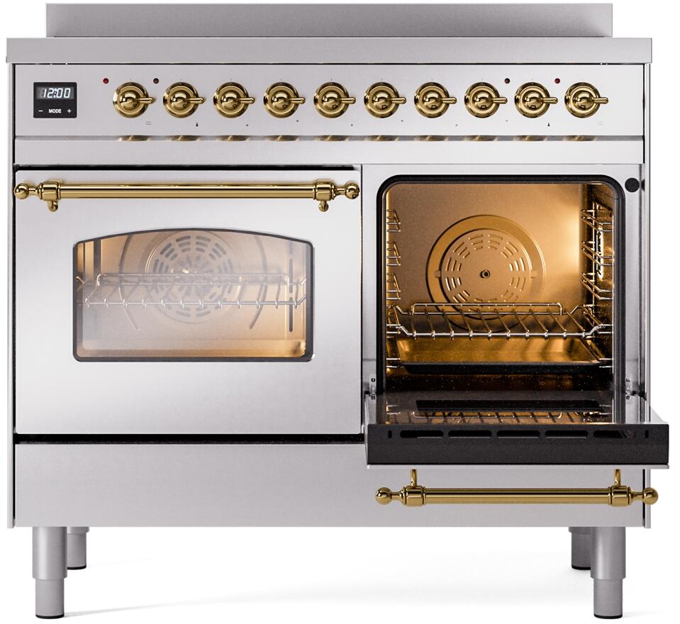 Ilve UPDI406NMPSSG Nostalgie Ii 40 Inch Electric Freestanding Range In Stainless Steel With Brass Trim