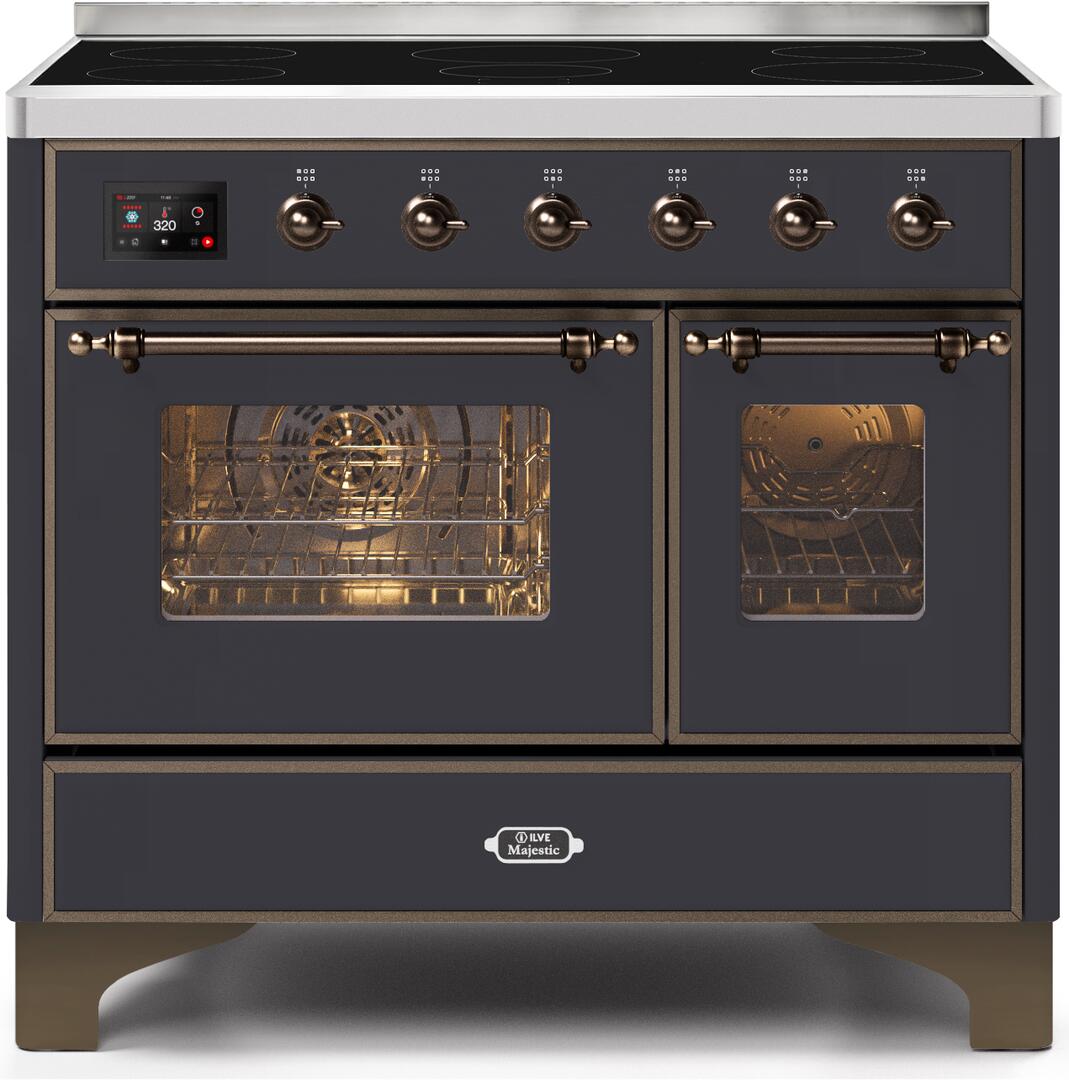 Ilve UMDI10NS3MGB Majestic Ii 40 Inch Electric Freestanding Range In Matte Graphite With Bronze Trim