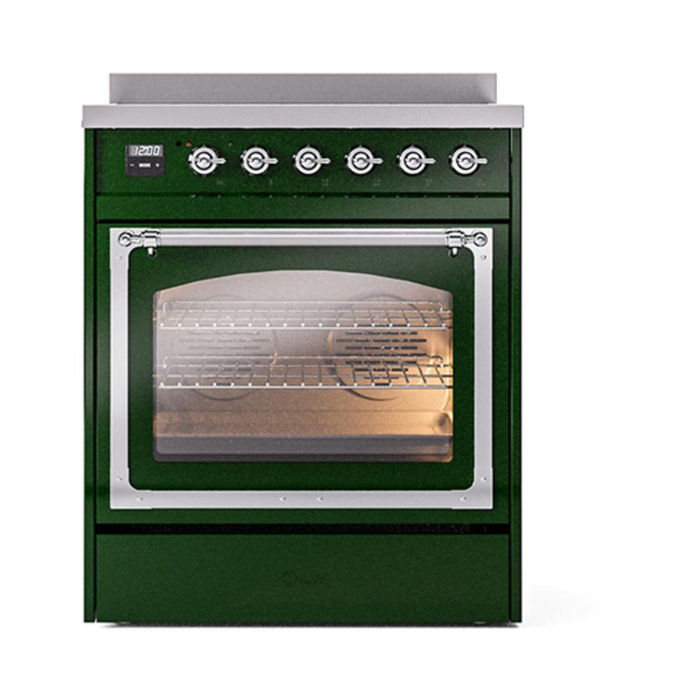 Ilve UNI304NMPEGC Ilve Uni304Nmpegc Nostalgie Ii Noblesse 30" Induction Range (Triple Glass Door, Emerald Green, Chrome)