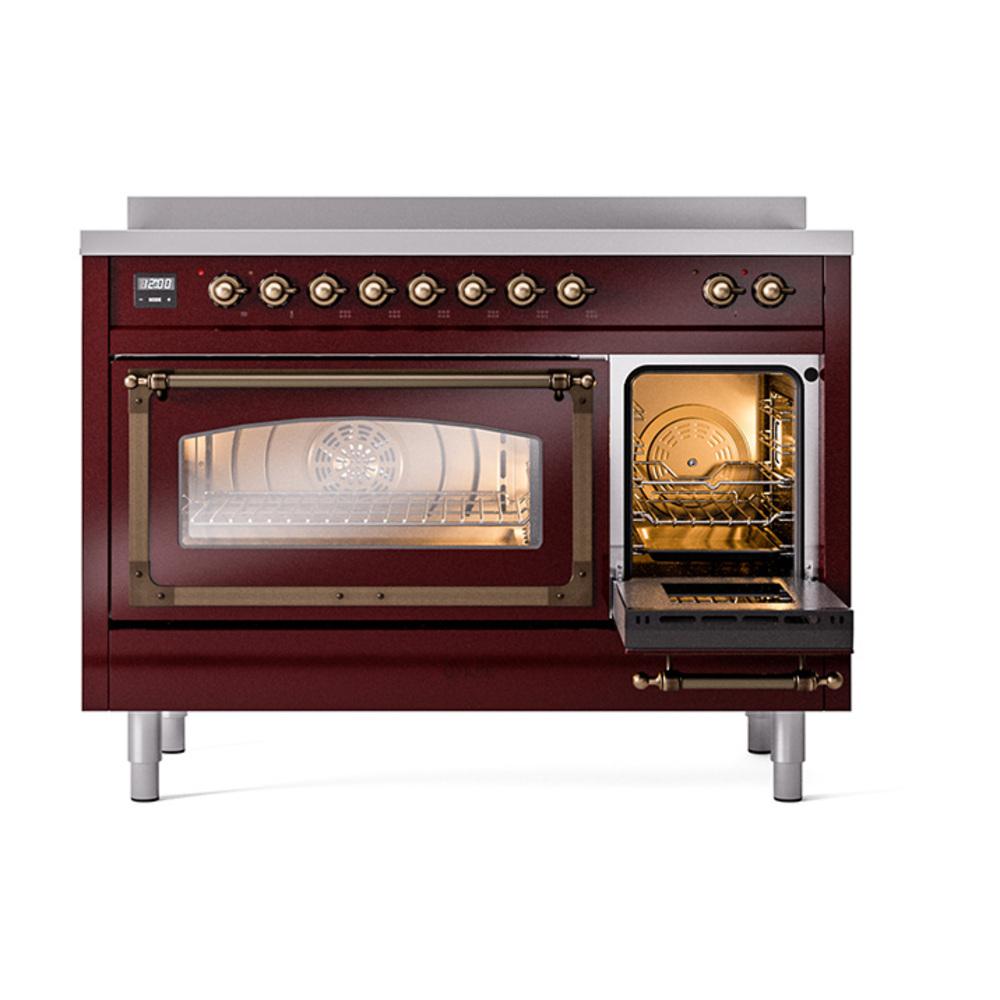 Ilve UNI486NMPBUB Ilve Uni486Nmpbub Nostalgie Ii Noblesse 48" Induction Range (Triple Glass Door, Burgundy, Burnished)