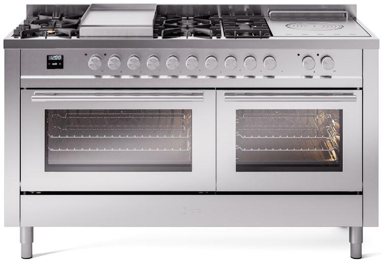 Ilve UP60FSWMPSS Professional Plus Ii 60 Inch Dual Fuel Natural Gas Freestanding Range In Stainless Steel With Trim