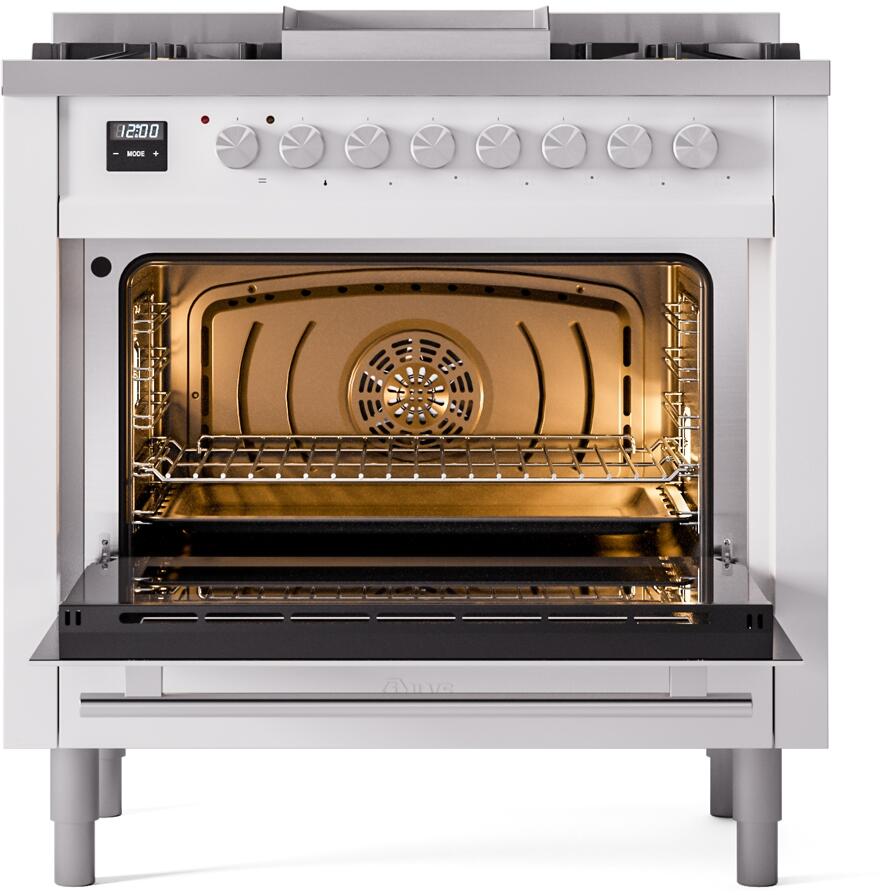 Ilve UP36FWMPWH Professional Plus Ii 36 Inch Dual Fuel Natural Gas Freestanding Range In White With Trim