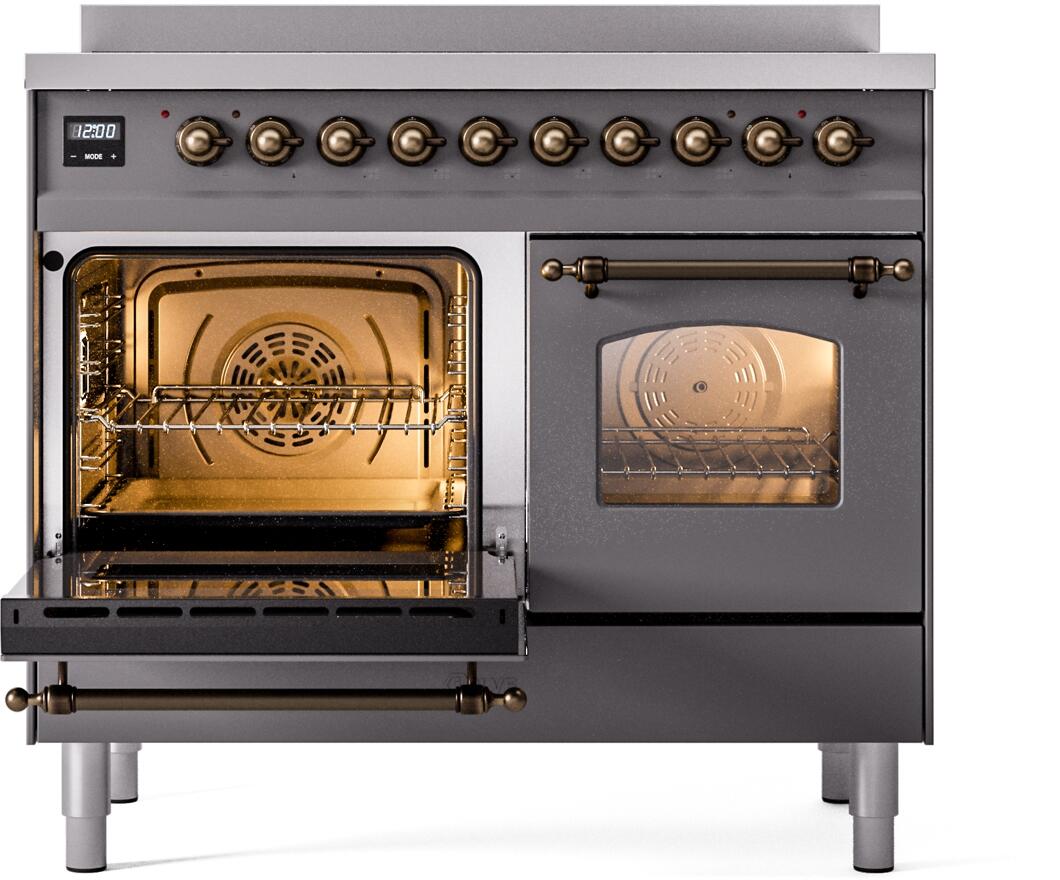 Ilve UPDI406NMPMGB Nostalgie Ii 40 Inch Electric Freestanding Range In Matte Graphite With Bronze Trim