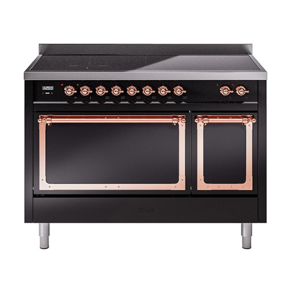 Ilve UNI486QNMPBKP Ilve Uni486Qnmpbkp Nostalgie Ii Noblesse 48" Induction Range (Solid Door, Glossy Black, Copper)