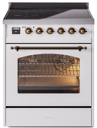 Ilve UPI304NMPWHB Nostalgie Ii 30 Inch Electric Freestanding Range In White With Bronze Trim