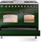 Ilve UPD40FNMPEGB Nostalgie Ii 40 Inch Dual Fuel Natural Gas Freestanding Range In Emerald Green With Bronze Trim