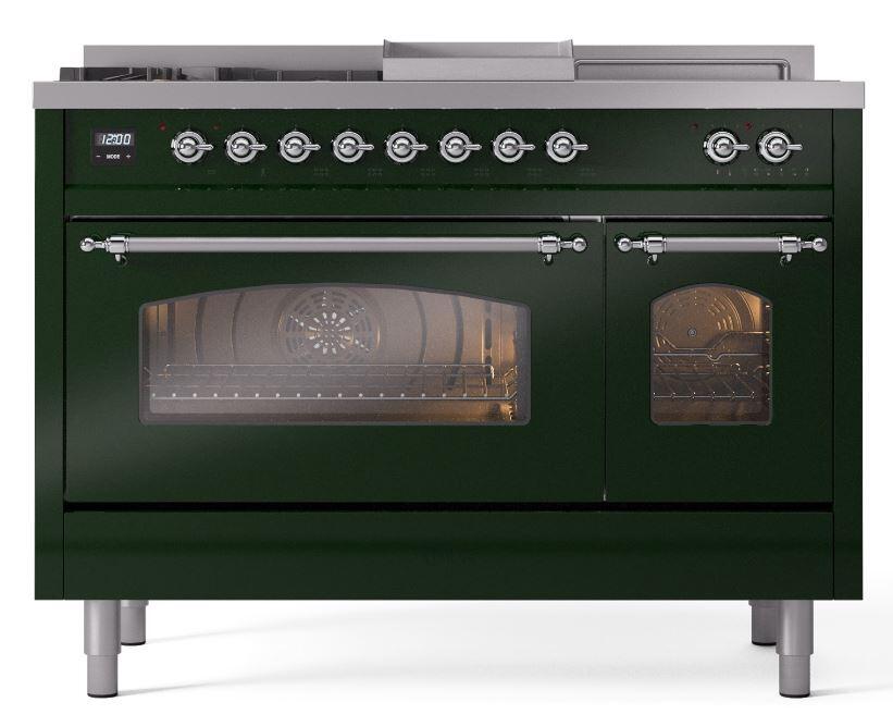 Ilve UP48FSNMPEGCLP Nostalgie Ii 48 Inch Dual Fuel Liquid Propane Freestanding Range In Emerald Green With Chrome Trim