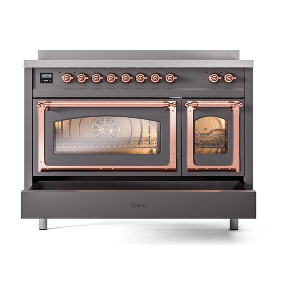 Ilve UNI486NMPMGP Ilve Uni486Nmpmgp Nostalgie Ii Noblesse 48" Induction Range (Triple Glass Door, Graphite Matte, Copper)