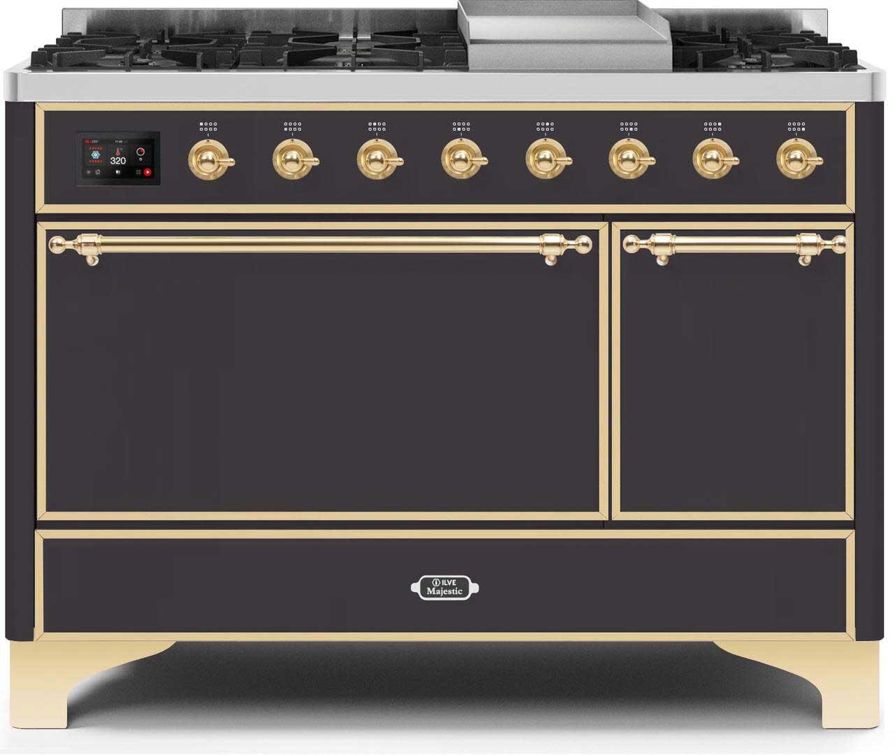 Ilve UM12FDQNS3MGGLP Majestic Ii 48 Inch Dual Fuel Liquid Propane Freestanding Range In Matte Graphite With Brass Trim