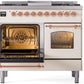 Ilve UPD40FNMPAWPLP Nostalgie Ii 40 Inch Dual Fuel Liquid Propane Freestanding Range In Antique White With Copper Trim