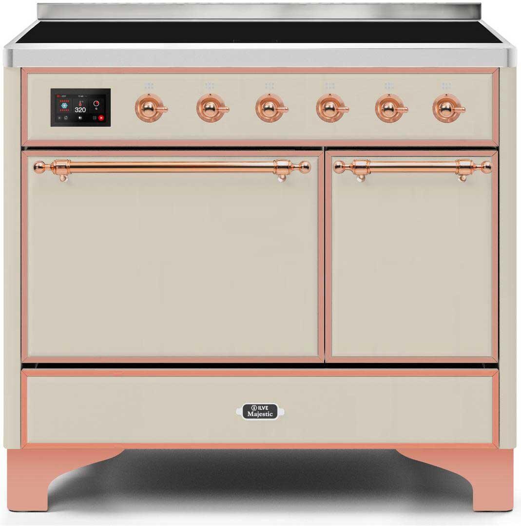 Ilve UMDI10QNS3AWP Majestic Ii 40 Inch Electric Freestanding Range In Antique White With Copper Trim